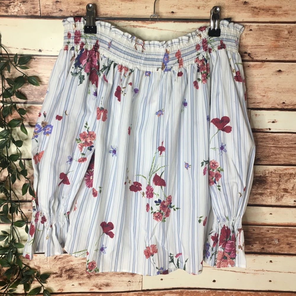Zara Floral Off The Shoulder Stripped Boho Blouse - Picture 2 of 8